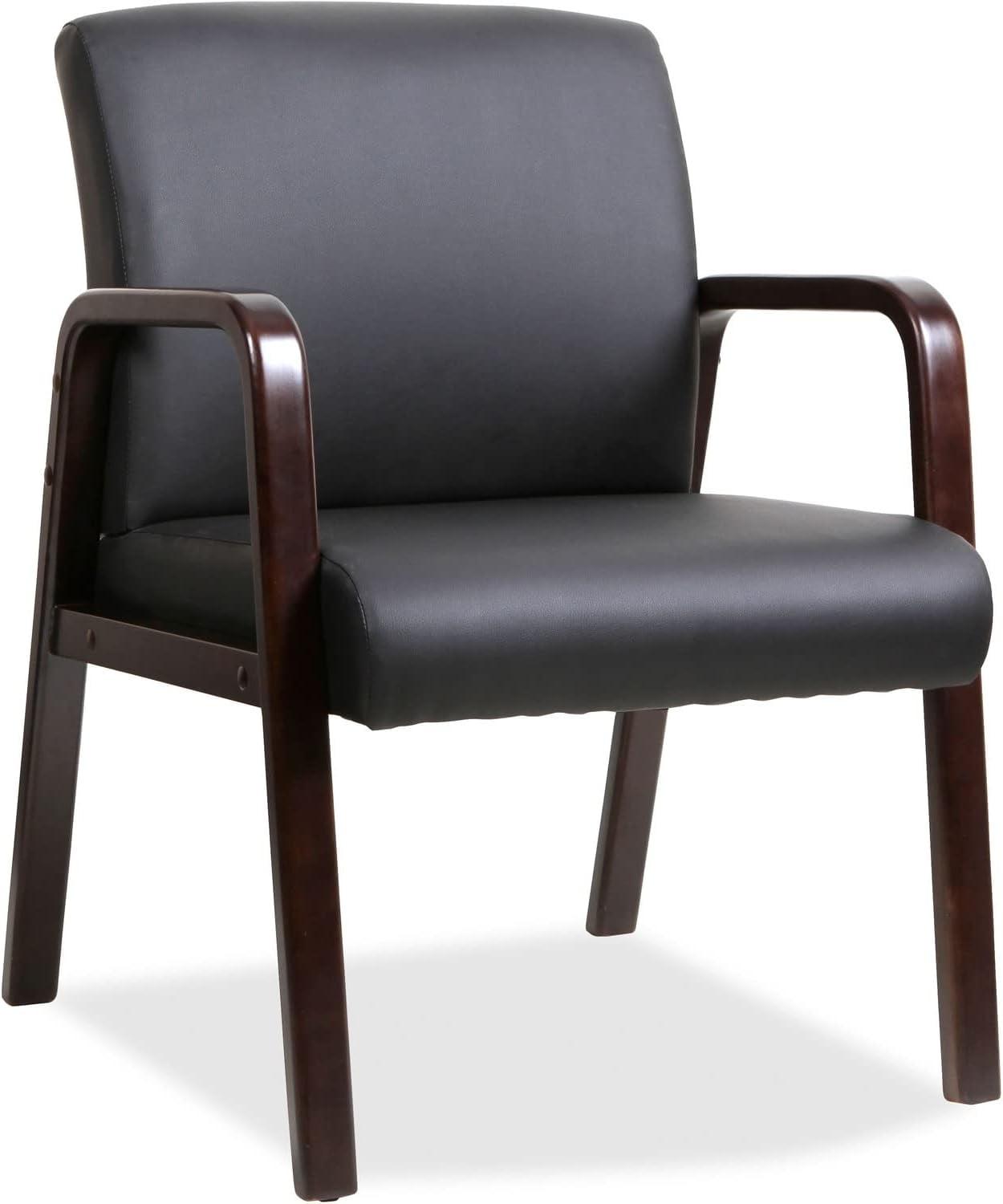 Espresso Leather and Wood Guest Chair with Fixed Arms