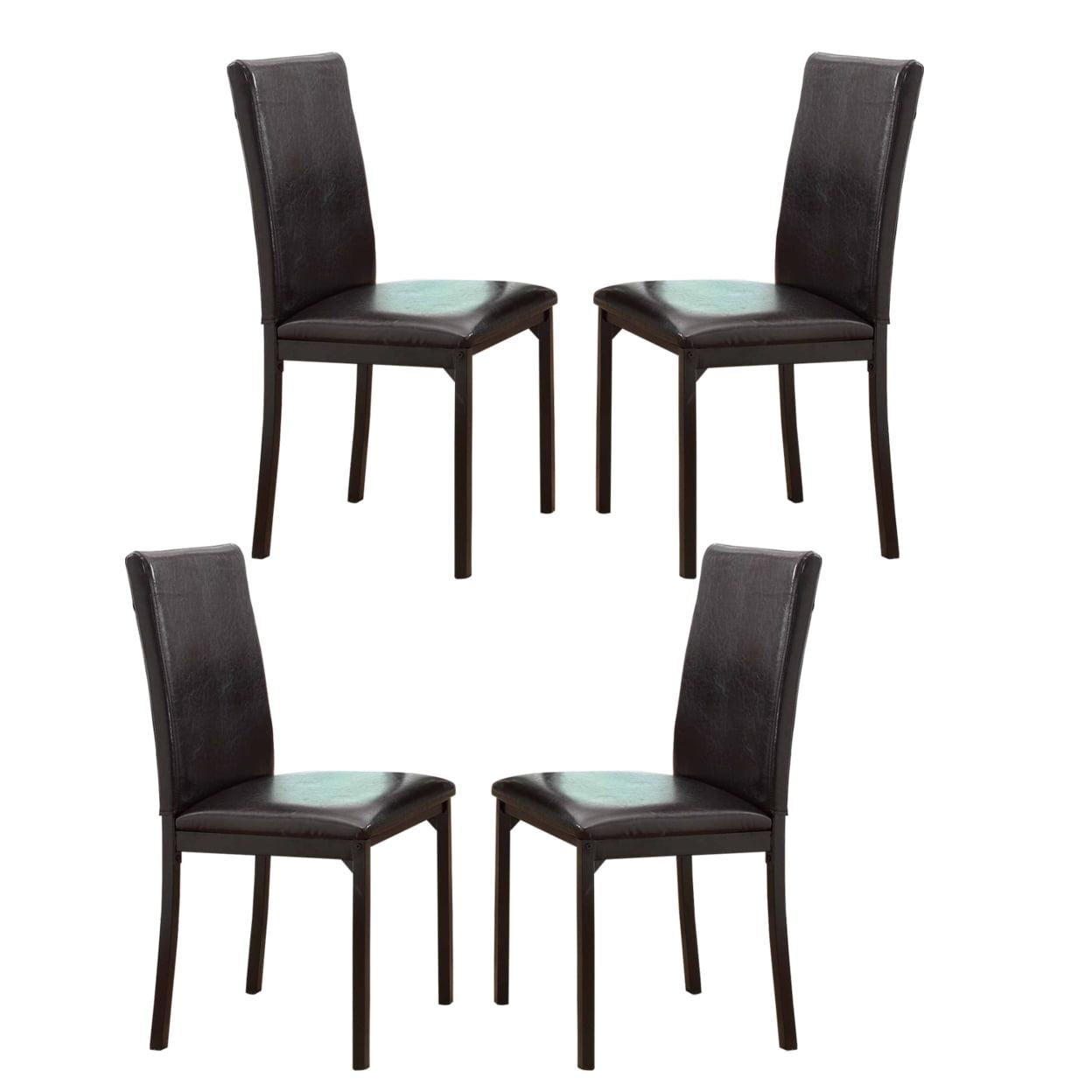 Elegant Tempe 25" Counter Height Metal Chairs in Dark Brown Faux Leather - Set of 4