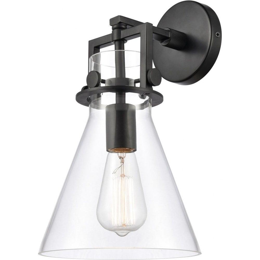 Newton Matte Black Cone Glass Shade Direct Wired Sconce