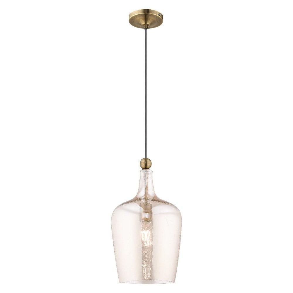 Livex Lighting Art Glass 1 - Light Pendant in  Antique Brass