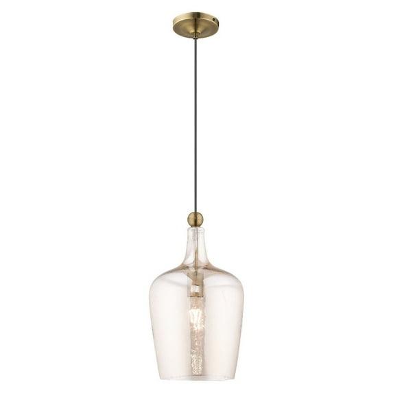 Livex Lighting Art Glass 1 - Light Pendant in  Antique Brass