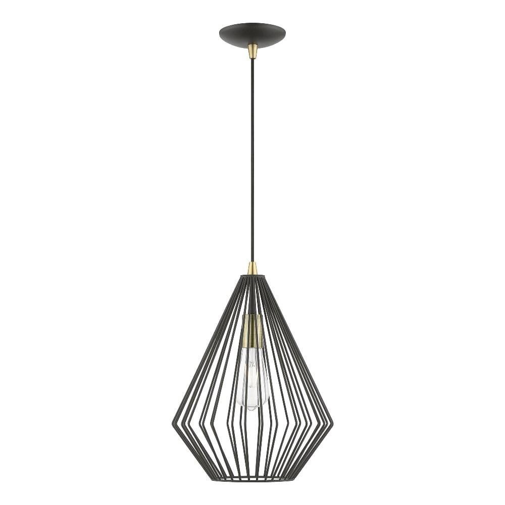 Linz Textured Black & Antique Brass Geometric Pendant Light