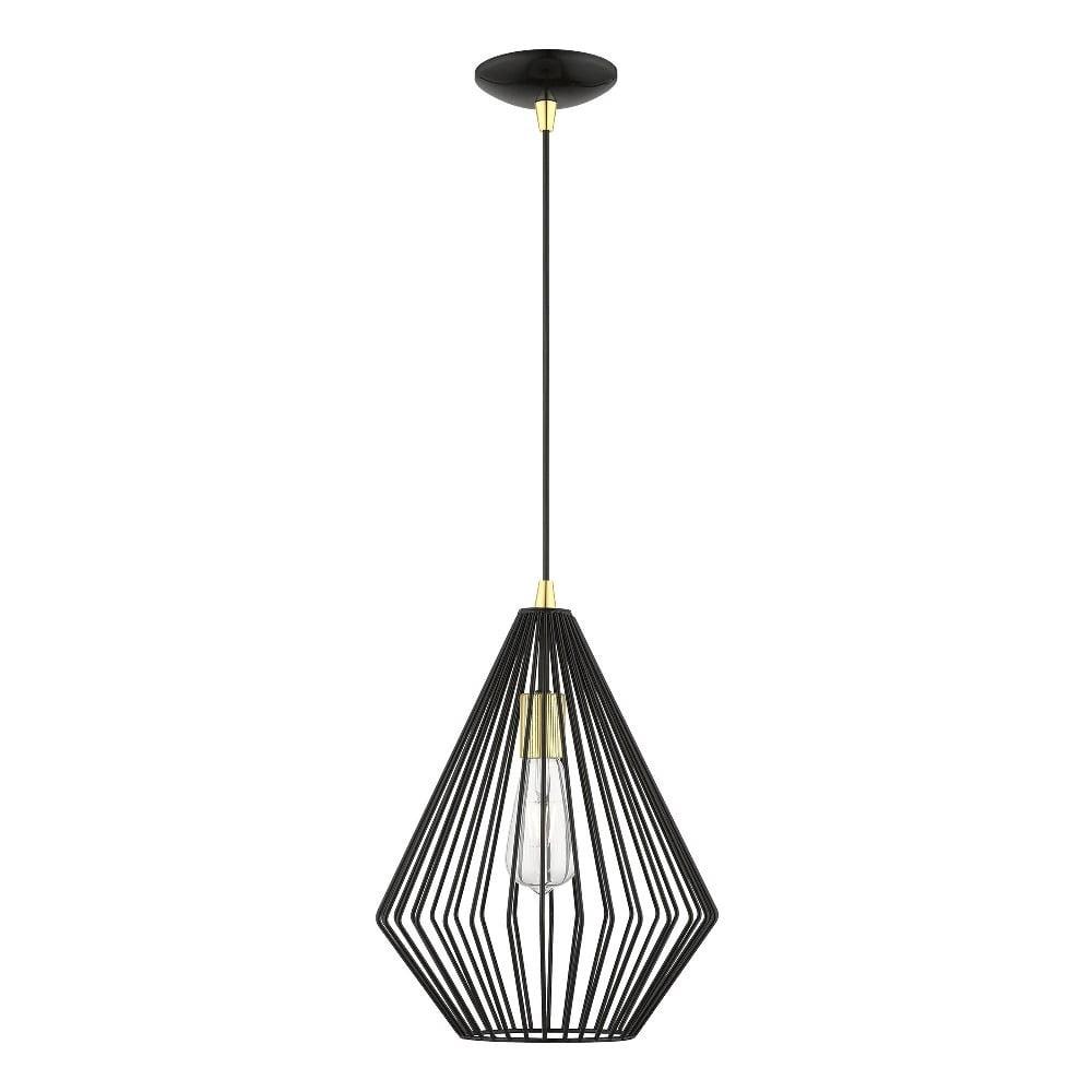 Livex Lighting 41325 Linz 12" Wide Pendant - Shiny Black / Polished Brass Accents