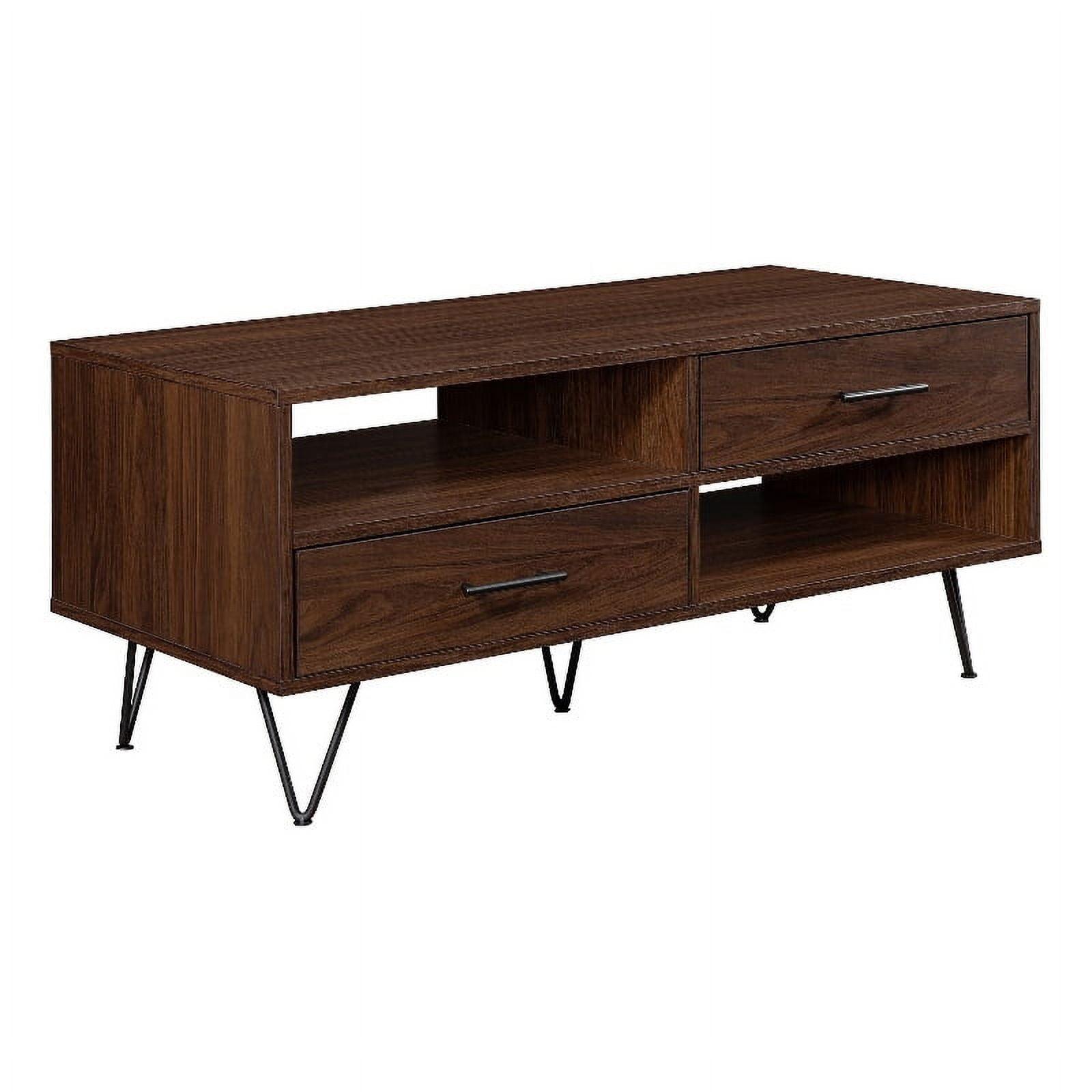 Walnut Finish Rectangular Coffee Table with Hairpin Legs and Storage