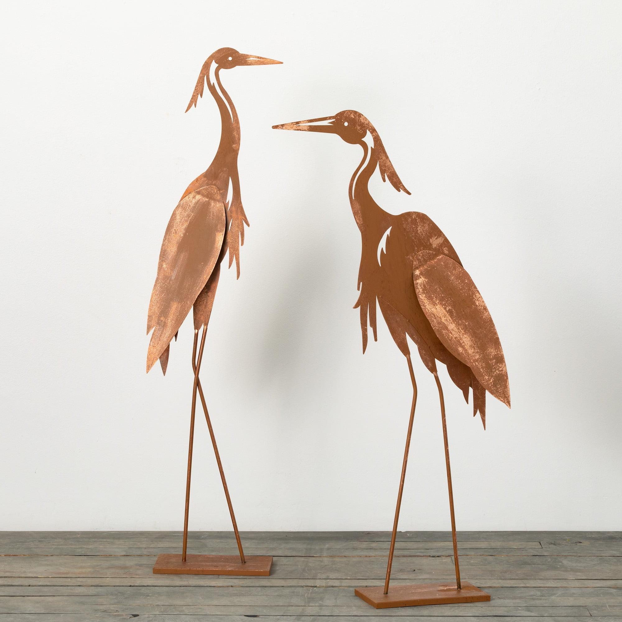 Sullivans 42.25" & 46.25" Copper Garden Crane Figurines Set of 2, Brown