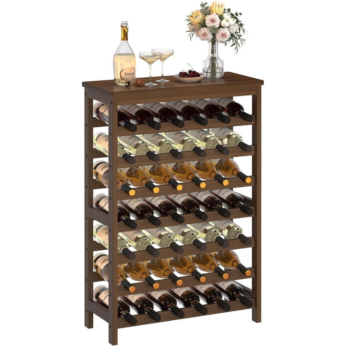 Bamboo Free Standing Wine Rack 7 Tiers 42 Bottles