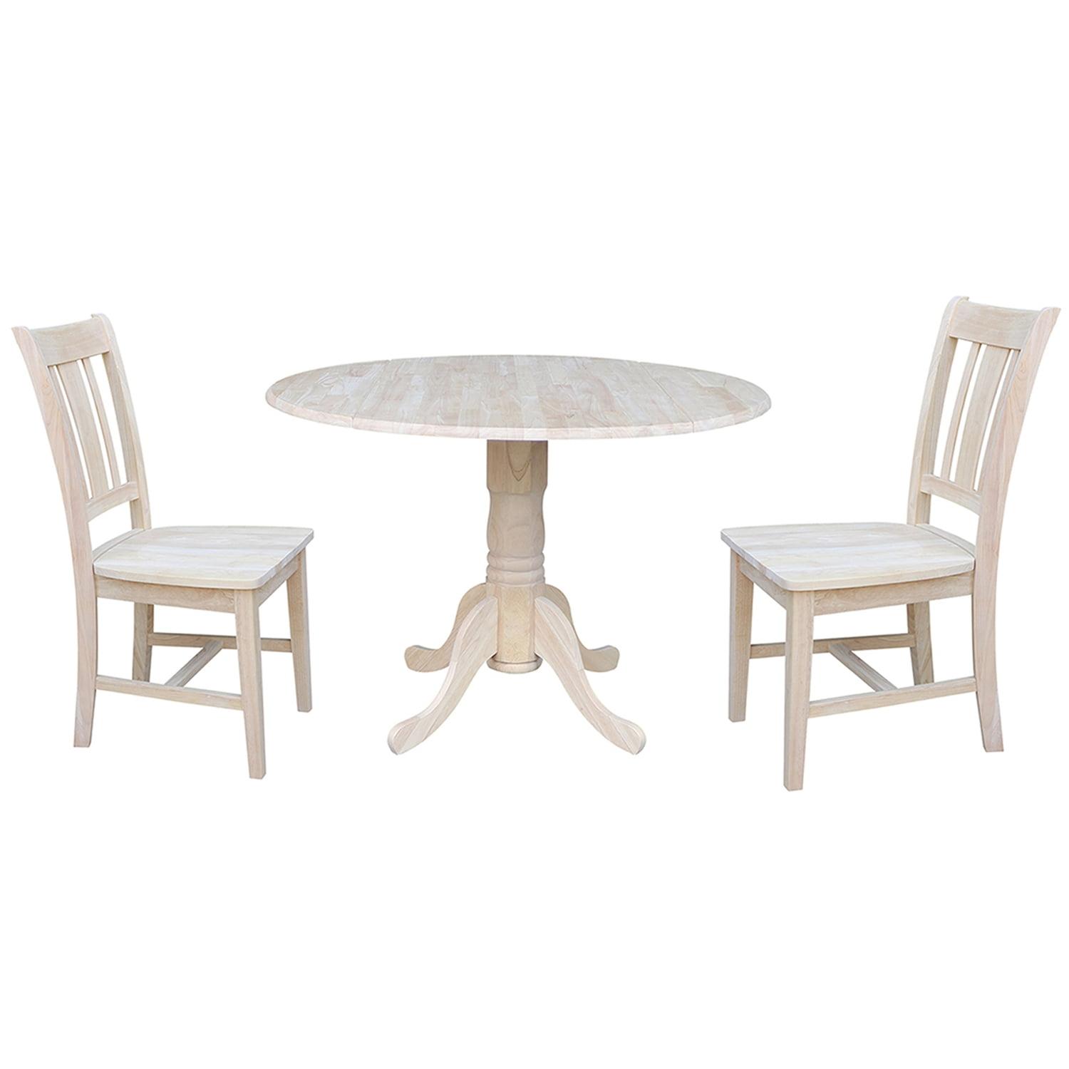 Elegant Solid Hardwood 42" Dual Drop Leaf Table with 2 San Remo Chairs Set