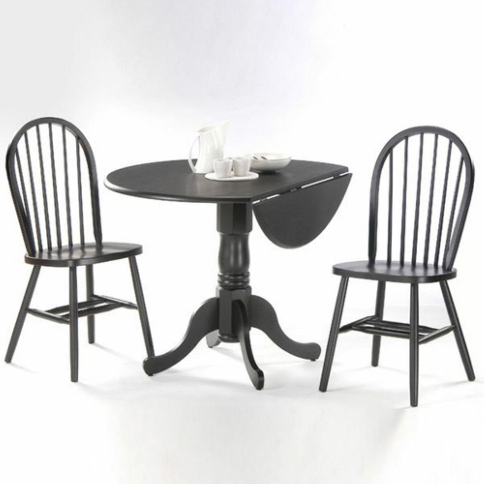 Modern Farmhouse 42" Round Black Wood Table & 2 Windsor Chairs Set