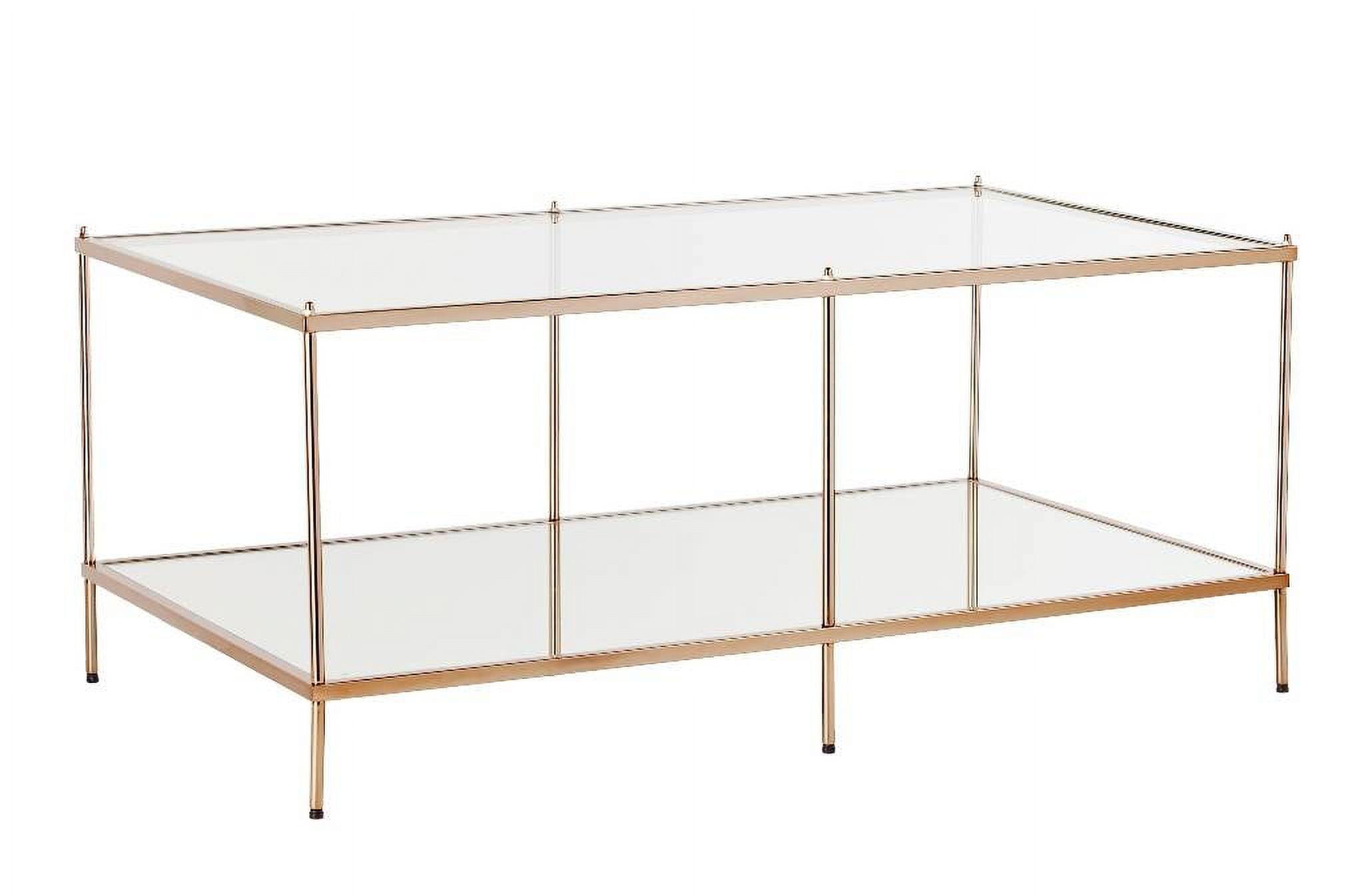 42" Gold Glass and Metal Rectangular Mirrored Coffee Table with Storage