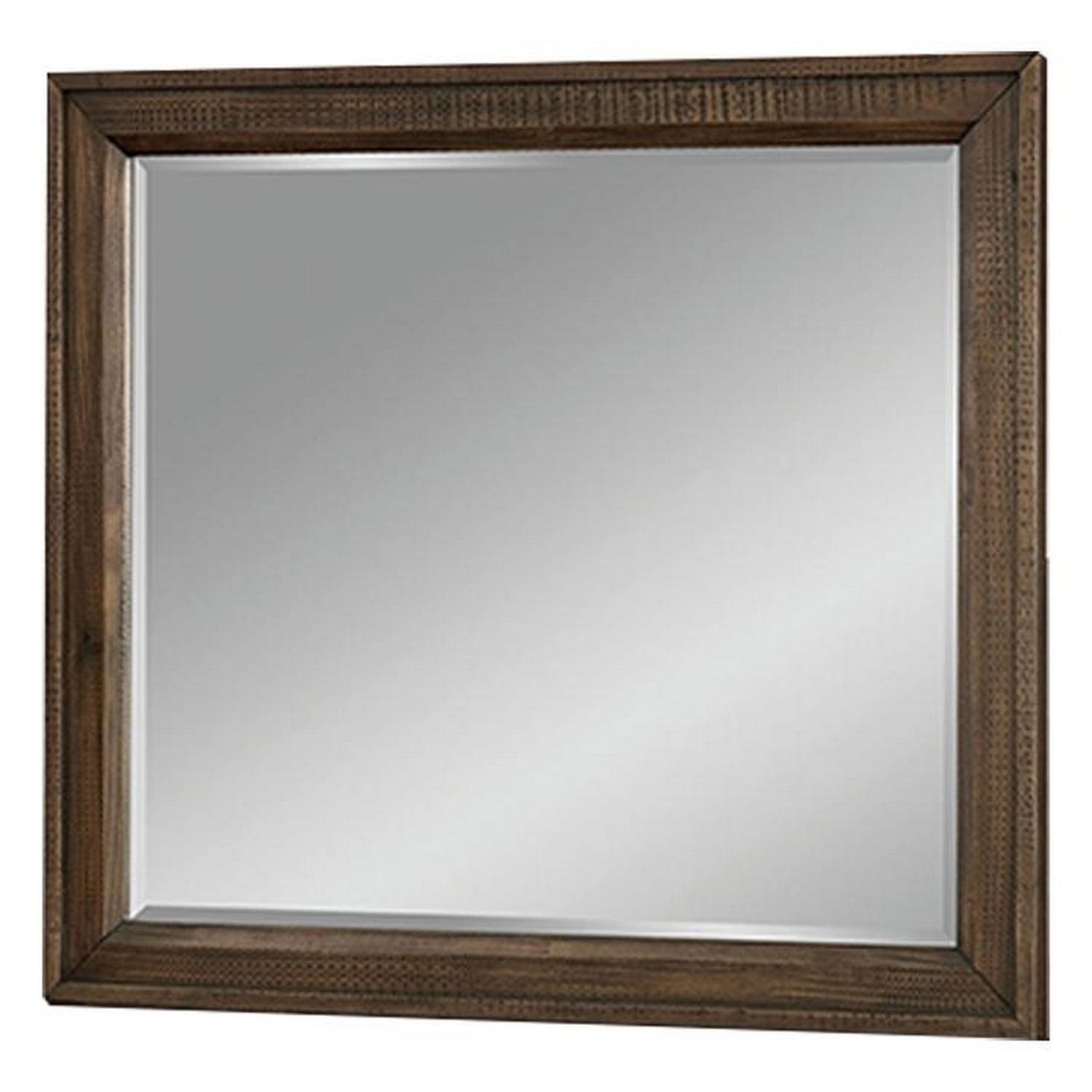 42 Inch Rectangular Wooden Frame Transitional Mirror, Brown - Saltoro Sherpi