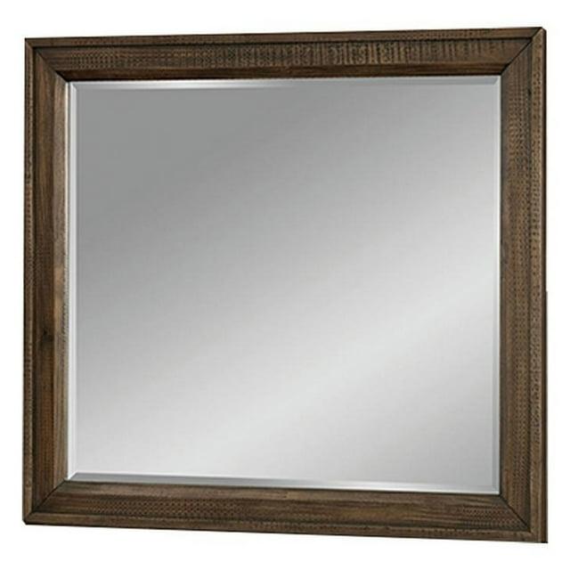 42 Inch Rectangular Wooden Frame Transitional Mirror, Brown - Saltoro Sherpi
