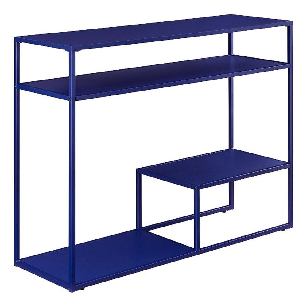 42" Metal and Wood Console Table with Tiered Shelves - Blue