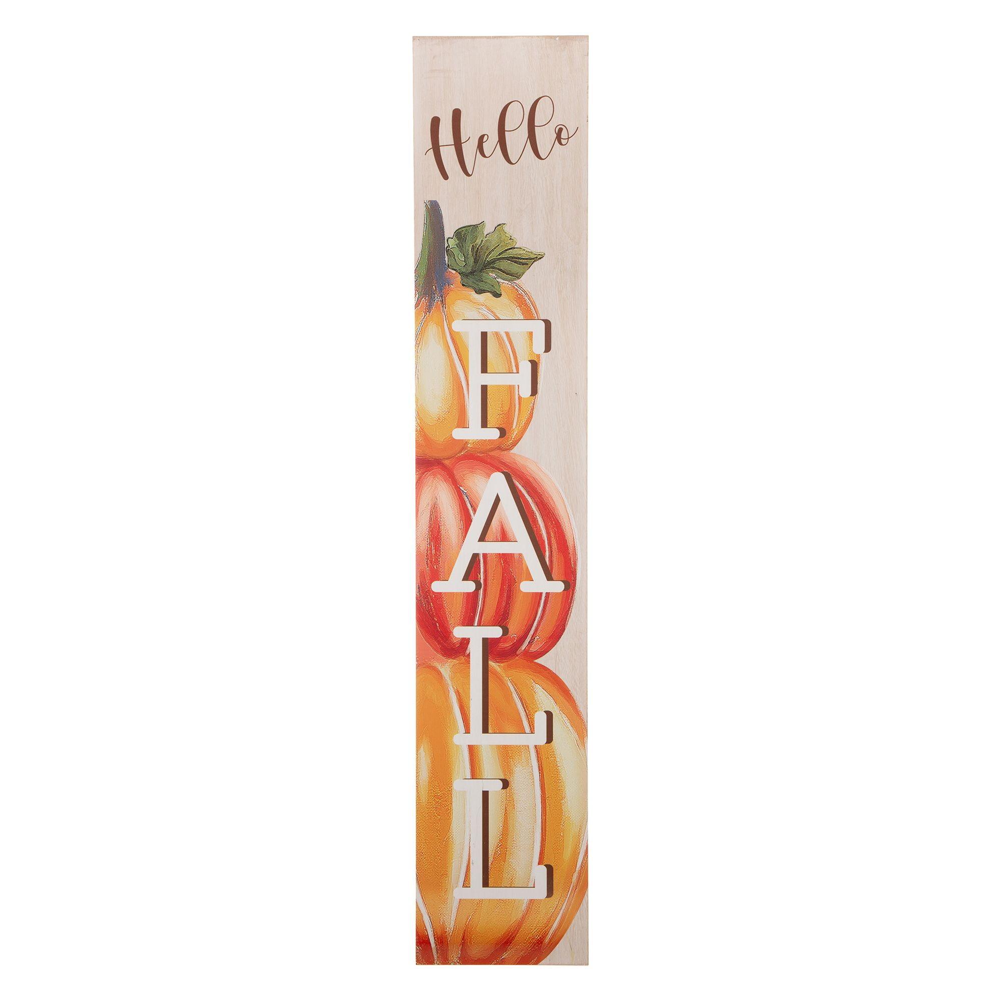 42" Orange and White Pumpkin 'Hello Fall' Thanksgiving Wall Sign