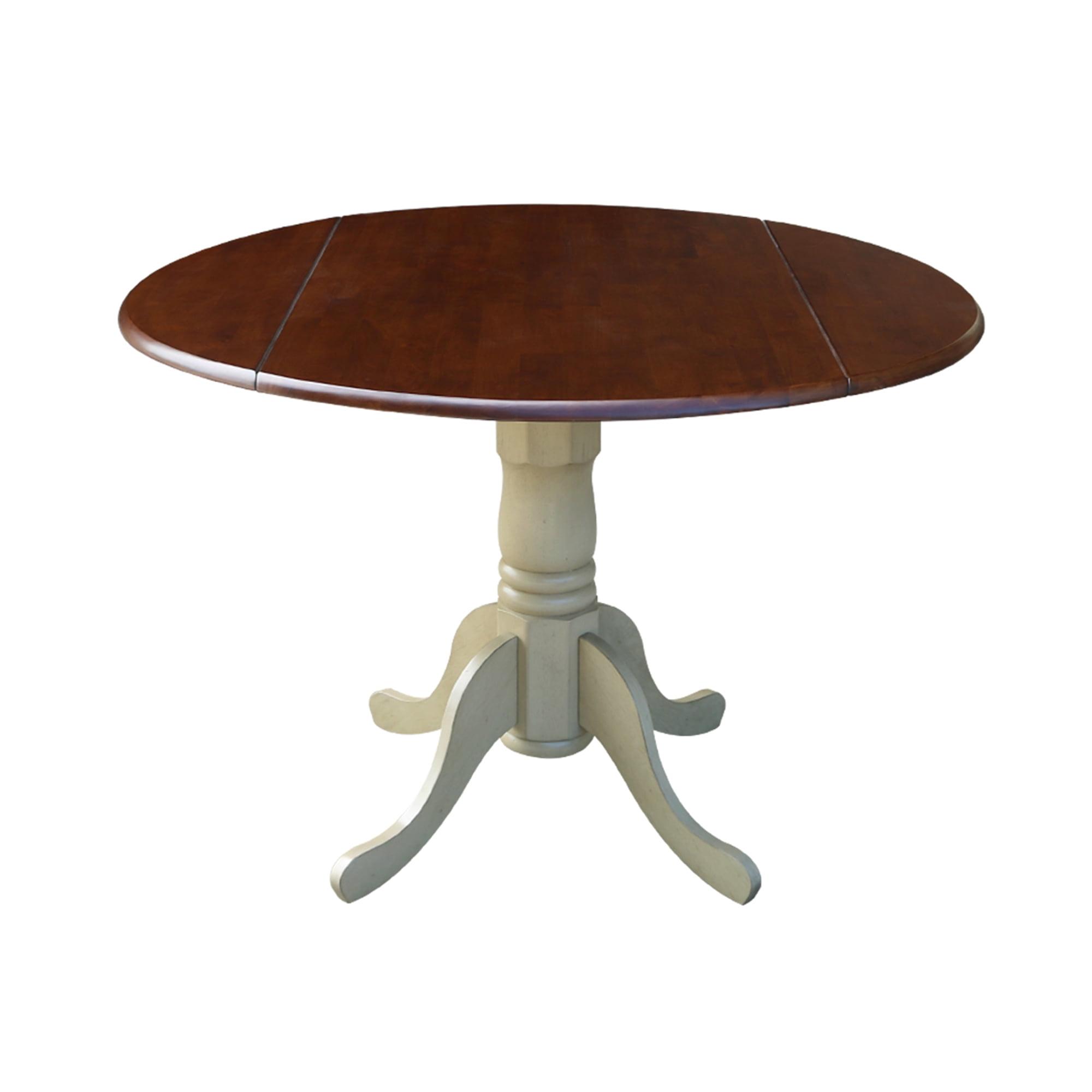 42" Round Dark Wood Extendable Dining Table with White Pedestal Base