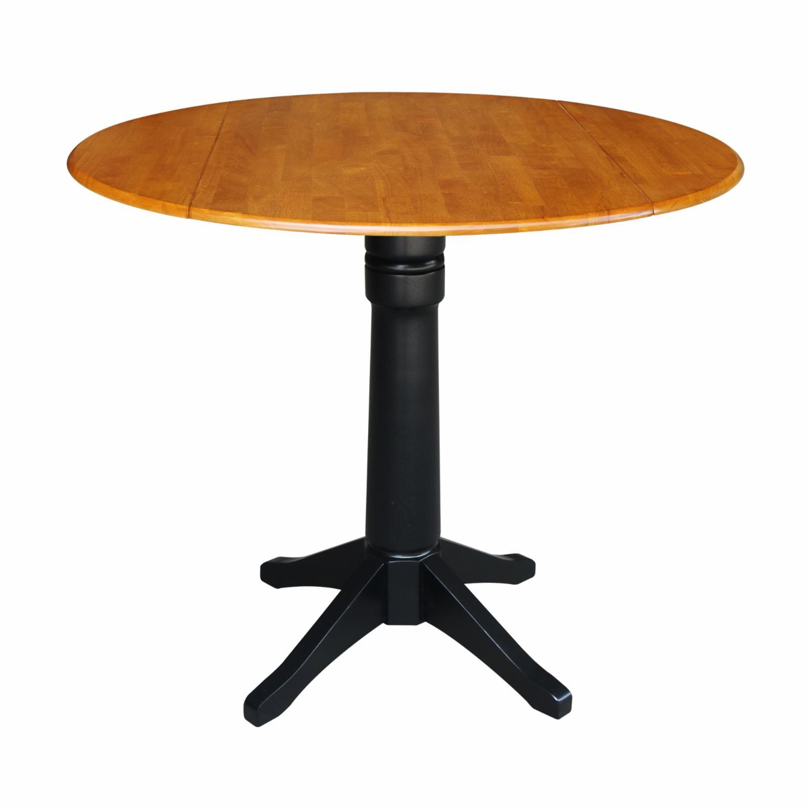 42" Round Black Cherry Wood Extendable Pedestal Table