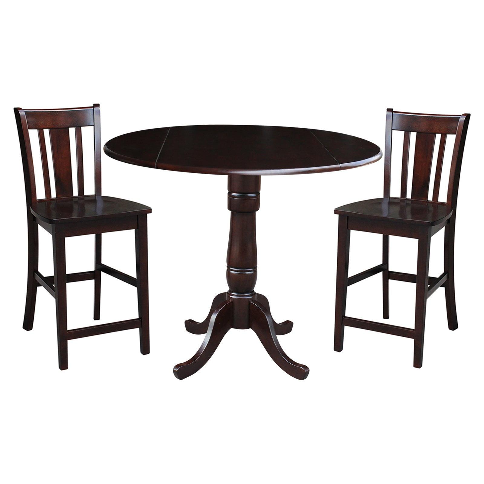 Espresso 42" Round Pedestal Gathering Height Dining Set with Two Stools