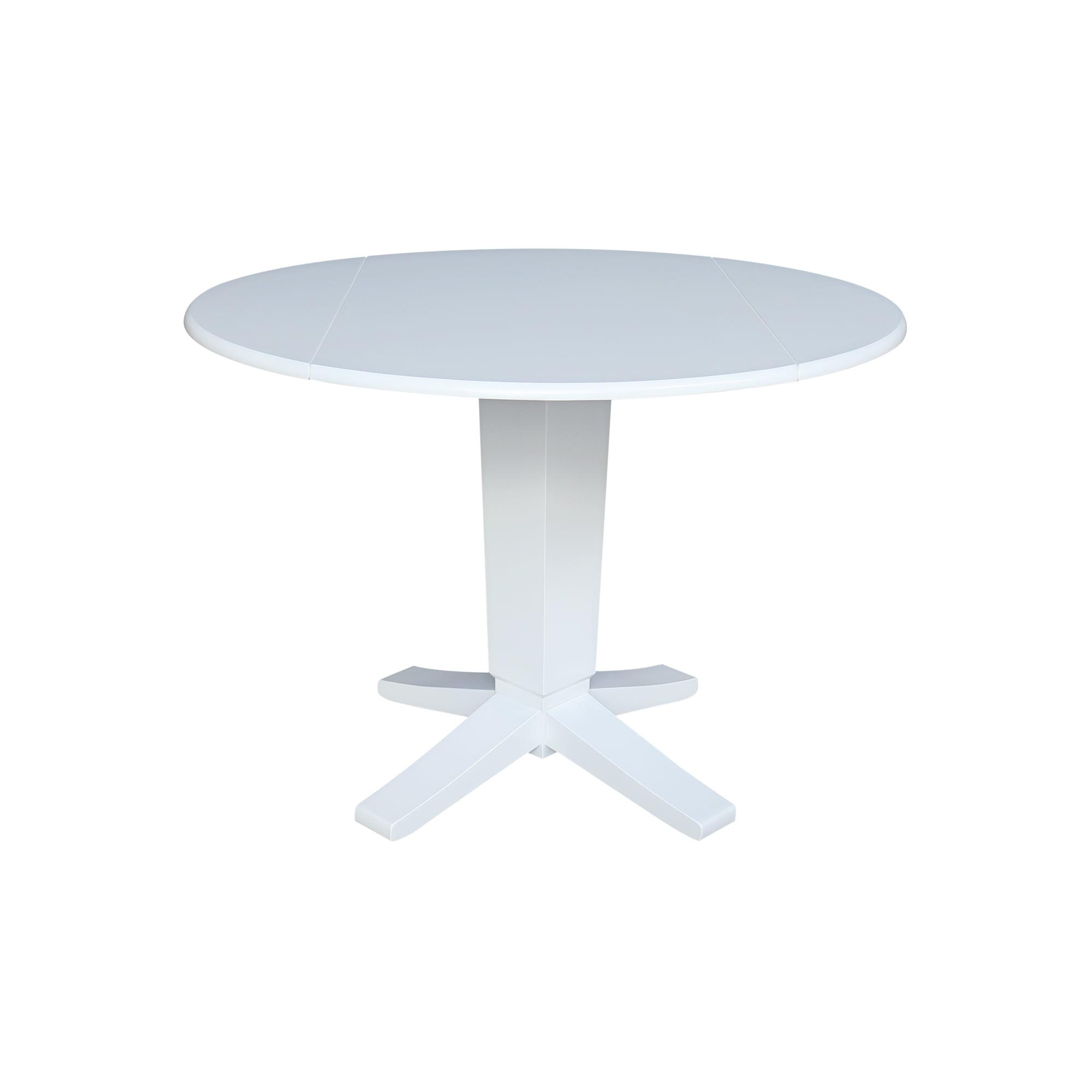 42" White Solid Wood Round Extendable Pedestal Dining Table