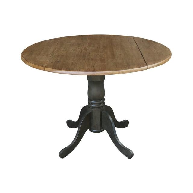 42" Mason Round Dual Drop Leaf Extendable Dining Table Hickory/Washed Coal - International Concepts: Solid Parawood, Pedestal Base
