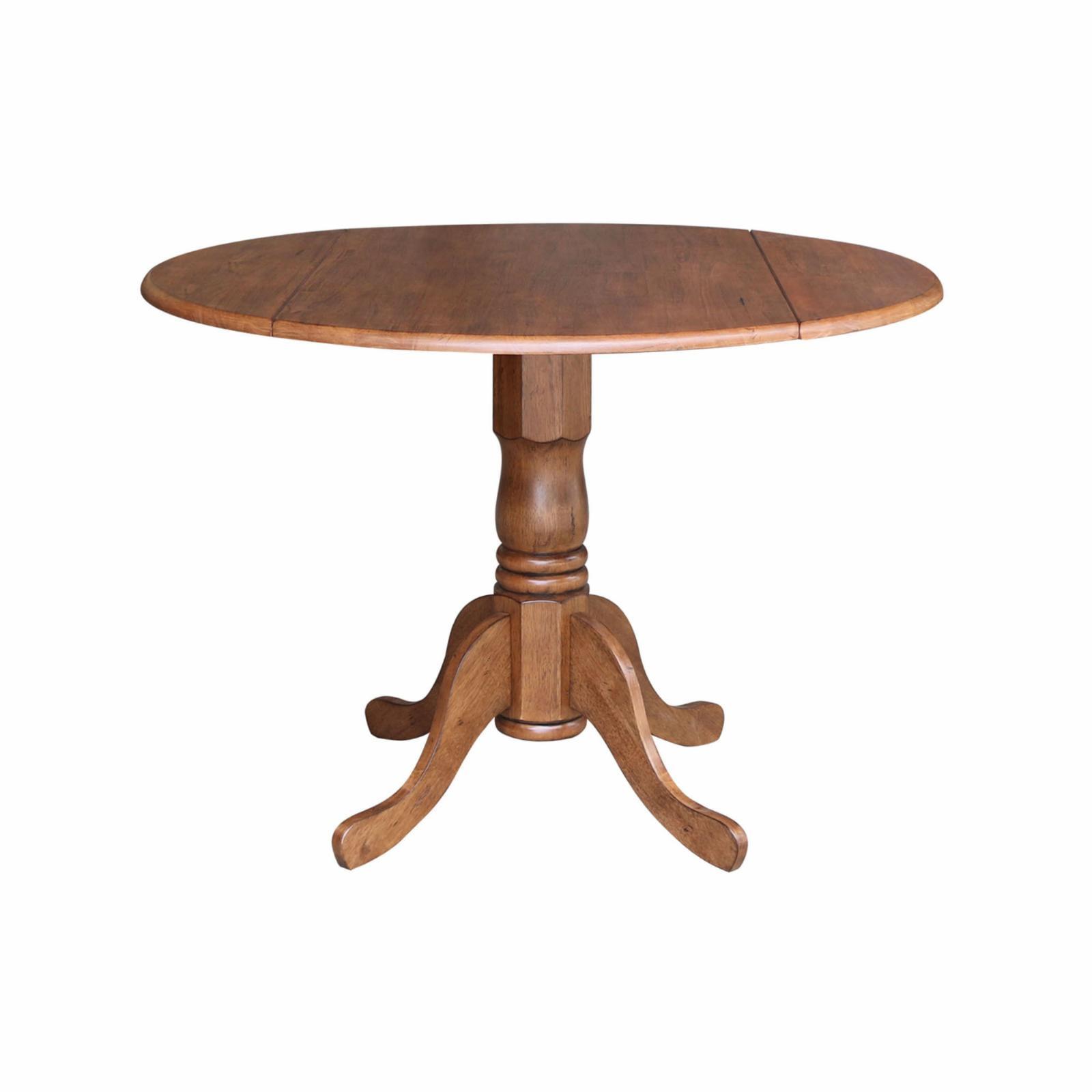 42" Distressed Oak Round Extendable Wood Dining Table