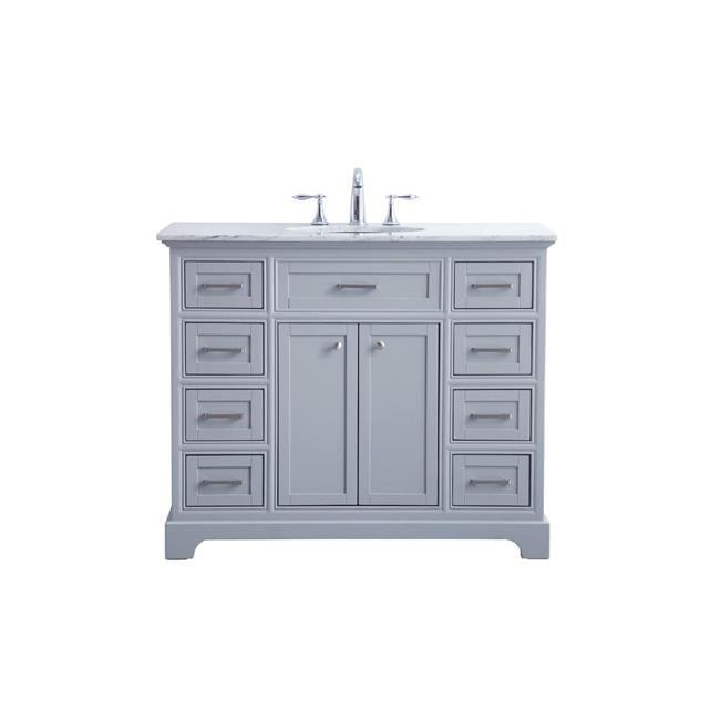 Light Grey Solid Wood 42" Single Bathroom Vanity with Marble Top