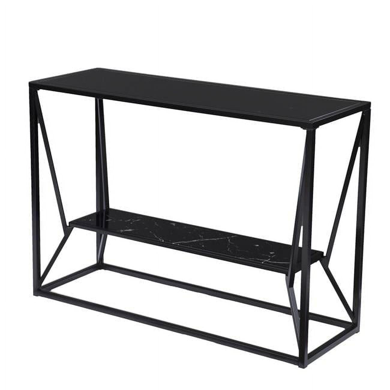 42-Inch Black Glass and Metal Console Table with Storage Shelf