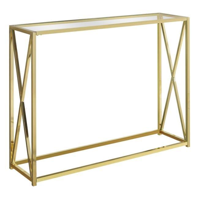 Monarch Specialties 42.25 Inch Modern Chic Glass Top Metal Frame Console Accent Table with Criss-Cross Legs for Living Rooms and Offices, Gold