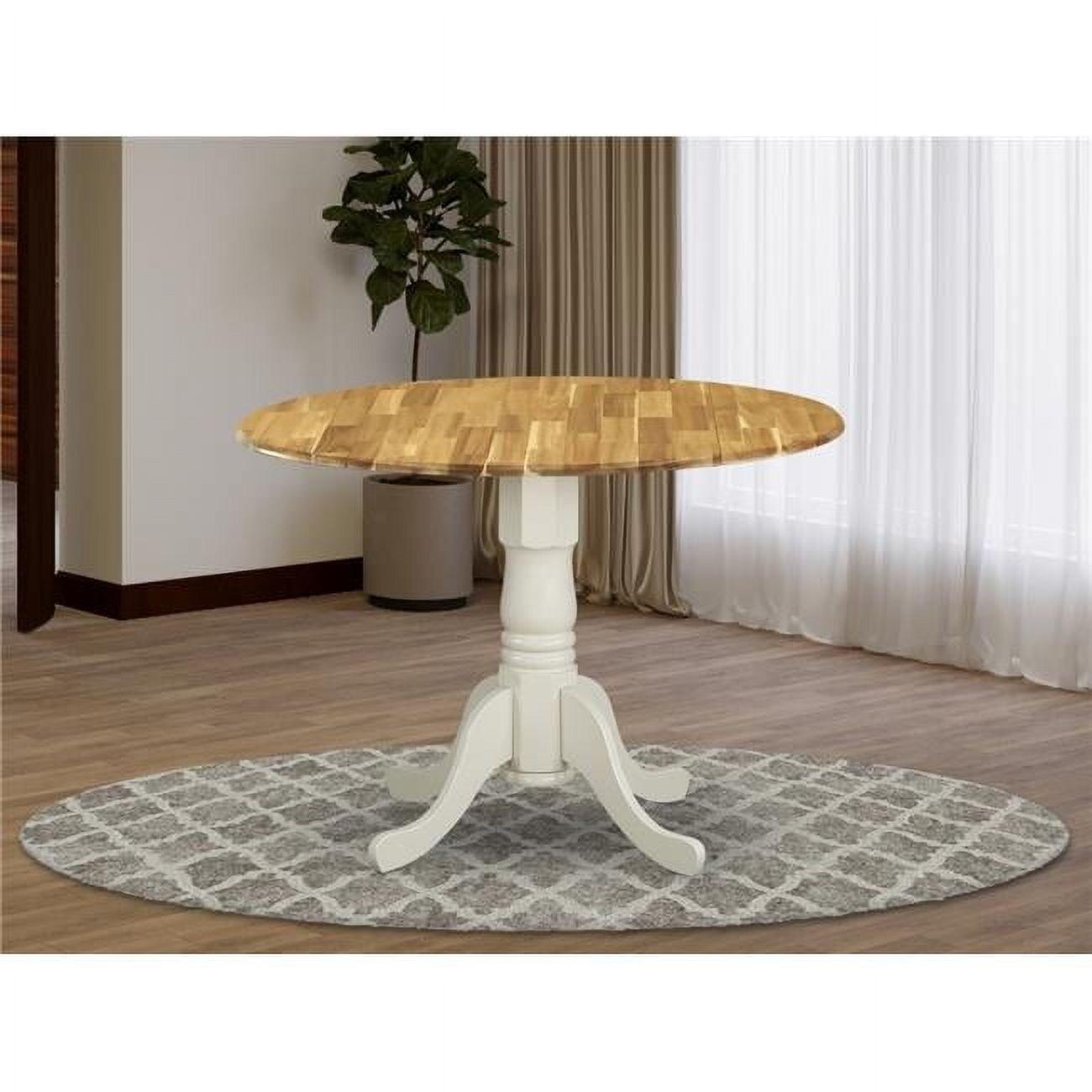 42 in. Dublin Round Acacia Wood Dining Table with Two 9 in. Drop Leaves & Linen White Pedestal