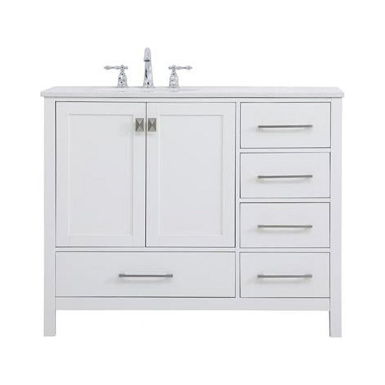 Elegant Decor Irene 42" Solid Wood and Stone Single Bathroom Vanity in White