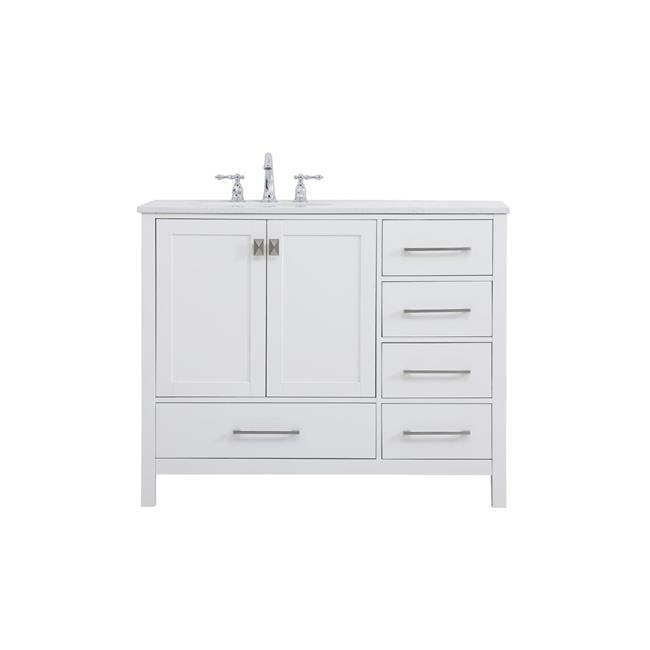 Elegant Decor Irene 42" Solid Wood and Stone Single Bathroom Vanity in White