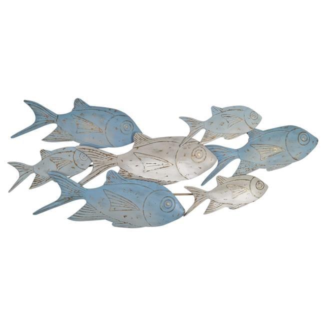 Blue and Beige Metal School of Fish Wall Sculpture