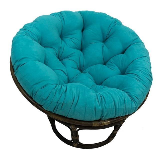 42" Rattan Papasan Chair with Micro Suede Cushion Aqua Blue - International Caravan: Handmade, Walnut Finish, Comfy Seating