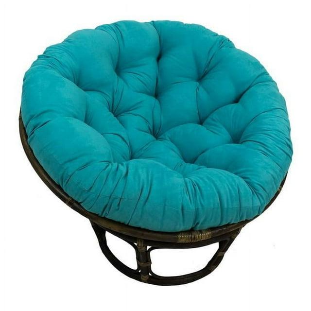 42" Rattan Papasan Chair with Micro Suede Cushion Aqua Blue - International Caravan: Handmade, Walnut Finish, Comfy Seating