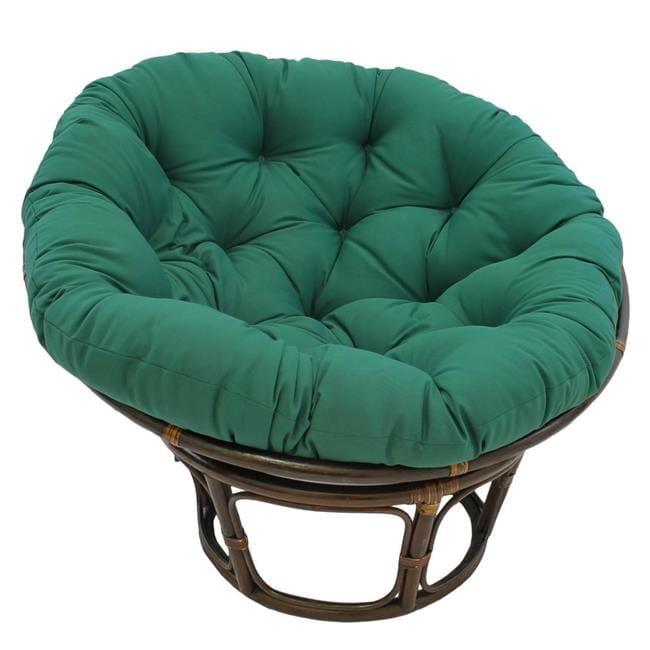 42" Rattan Papasan Chair with Solid Twill Cushion Forest Green - International Caravan: Handmade, Walnut Finish, Ultra-Thick