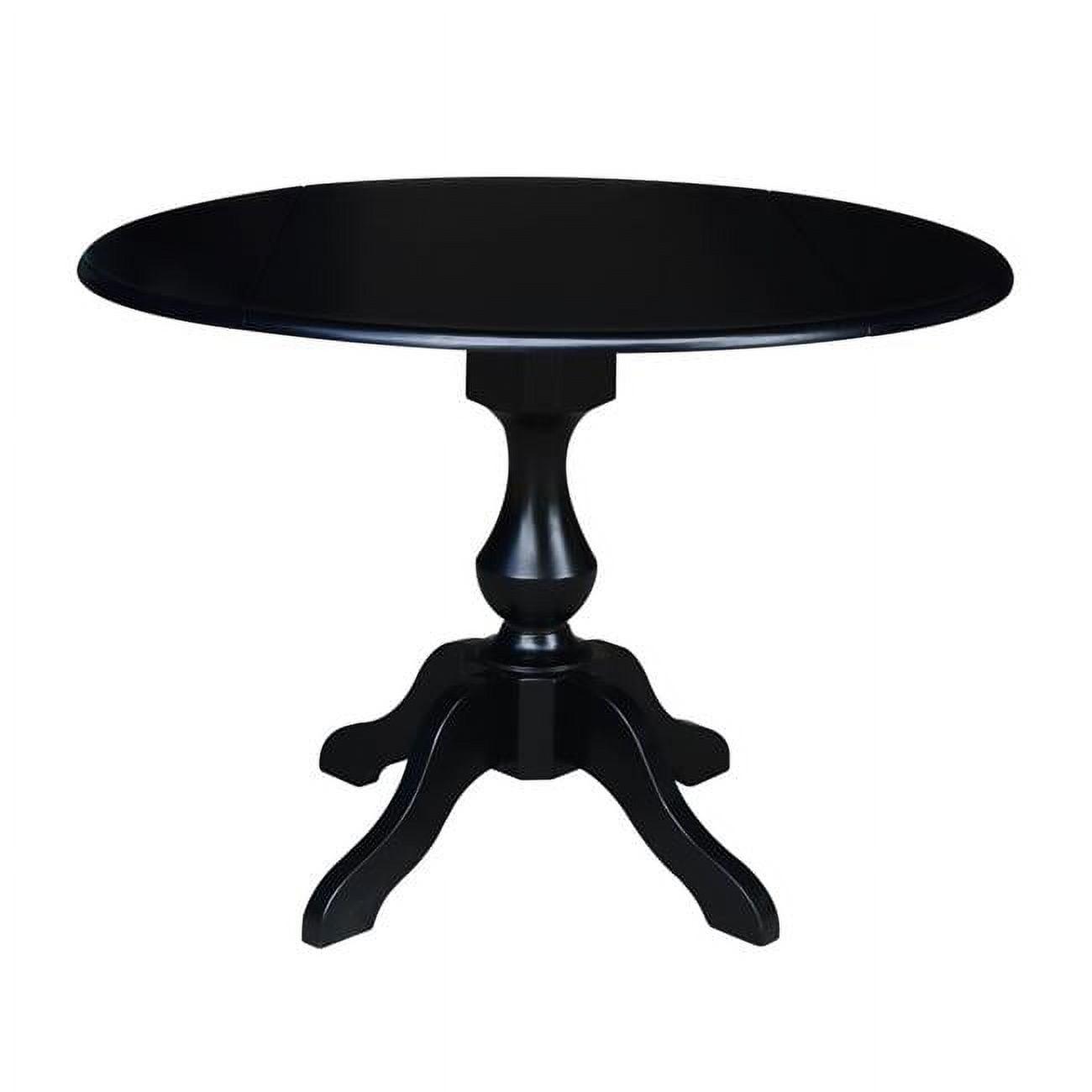 Farmhouse 42" Round Wood Pedestal Dining Table with Drop Leaf - Black