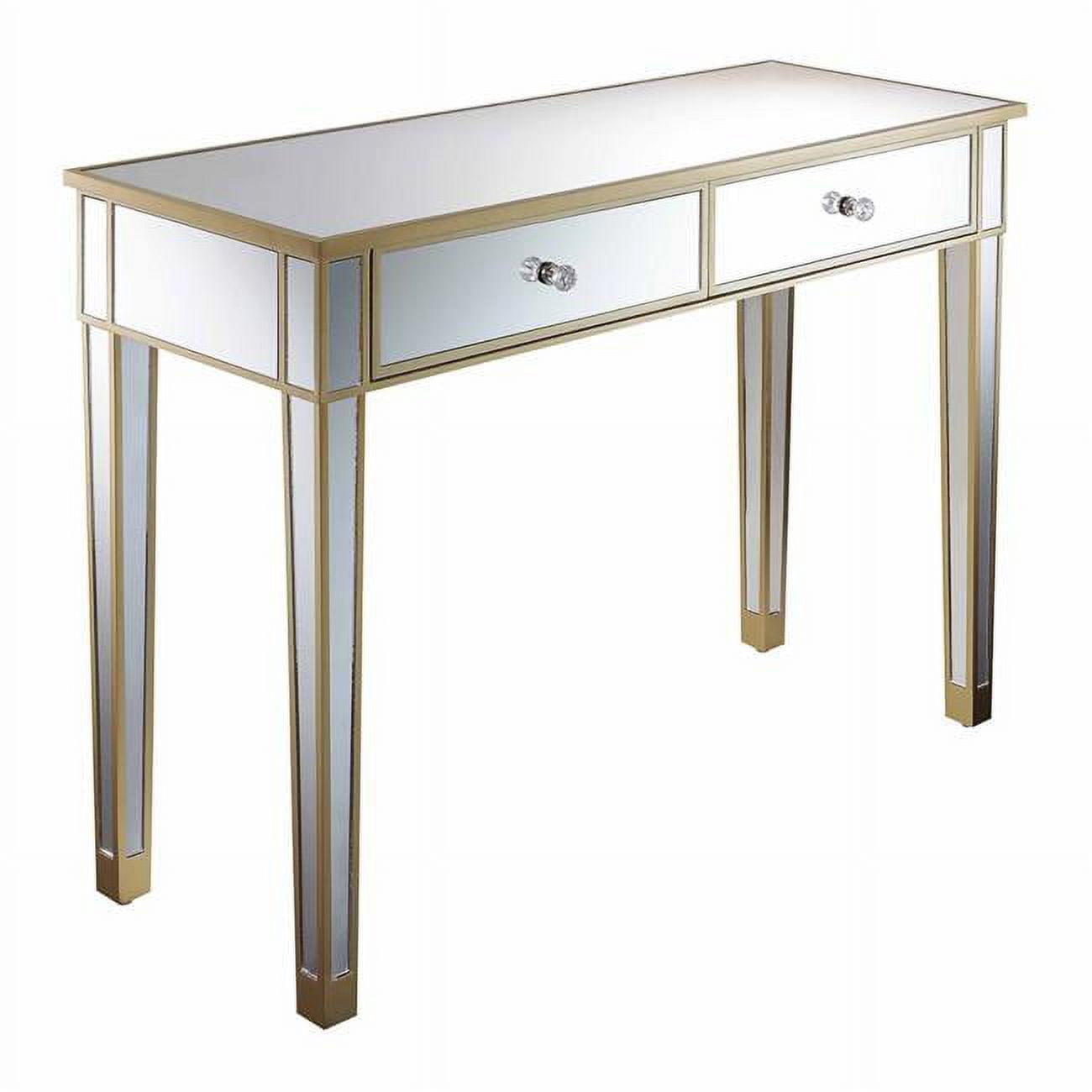 Chic Champagne Mirrored 2-Drawer Console Desk with Crystal Knobs