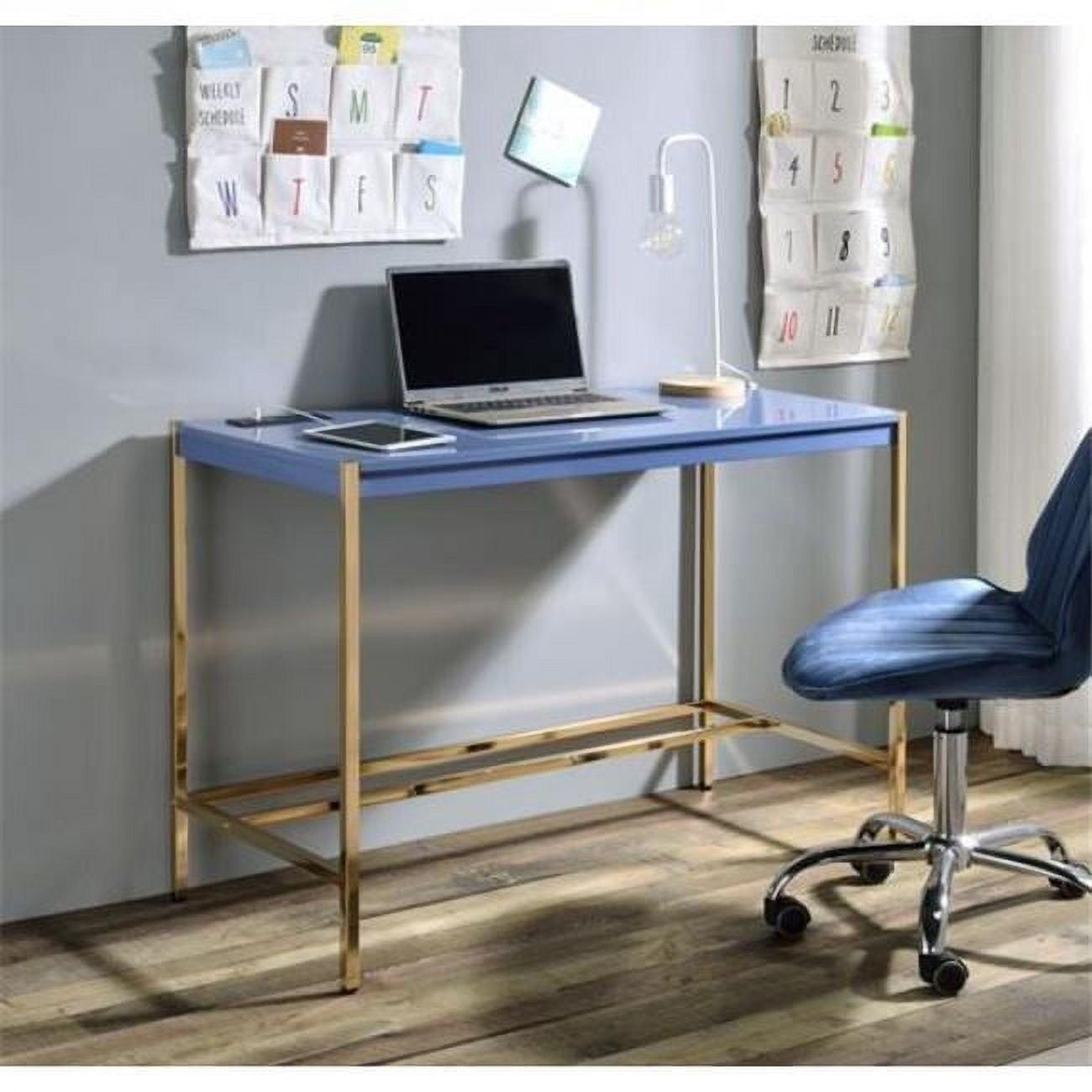 42" Midriaks Writing Desk Navy Blue/Gold Finish - Acme Furniture: Chic Office Furniture with USB Ports