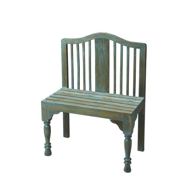 Antiqued Blue Solid Wood Bench
