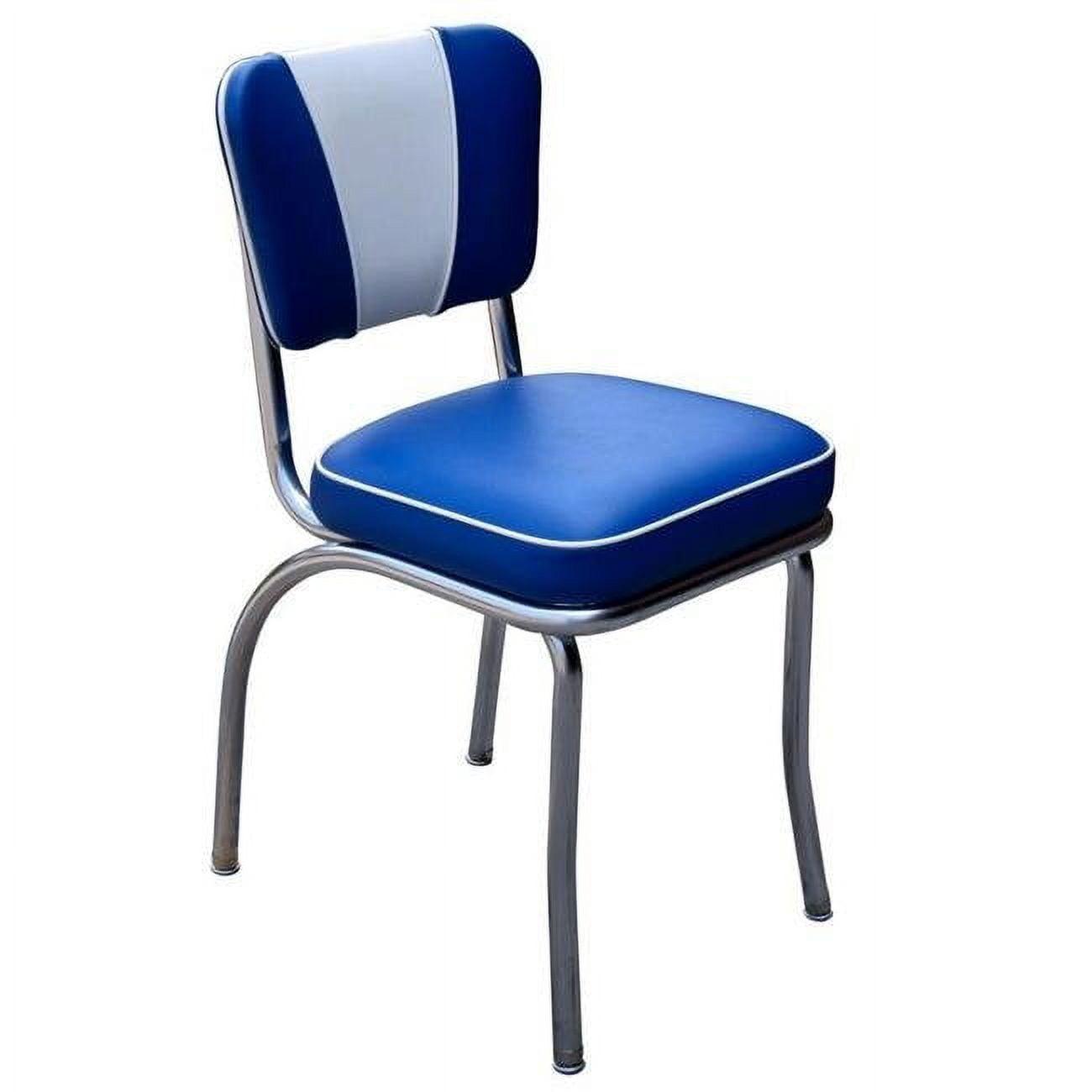 4220 V -Back Diner Chair -Royal Blue-White- with 2 inch Box Seat  - Chrome