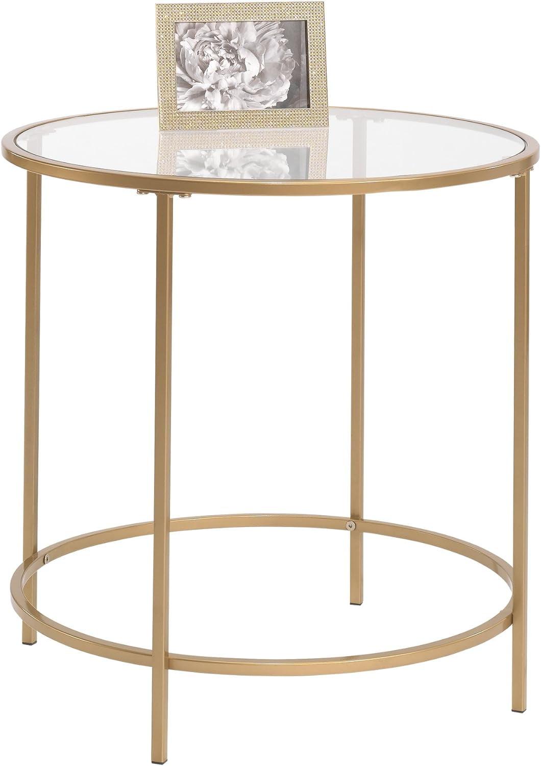 Elegant Round Metal and Glass Side Table in Satin Gold