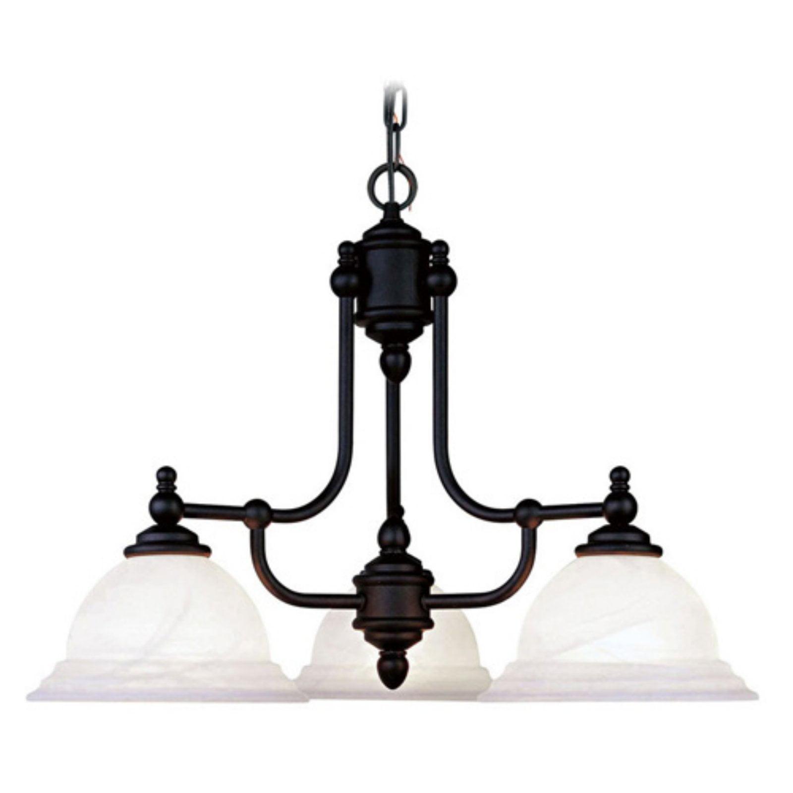 Elegant Black 3-Light Chandelier with White Alabaster Glass