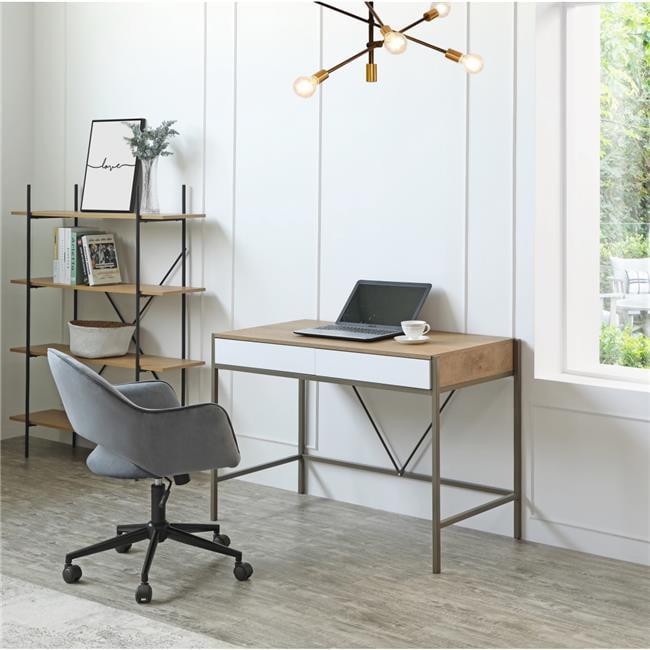 Natural and Bronze MDF Desk with Storage Drawers