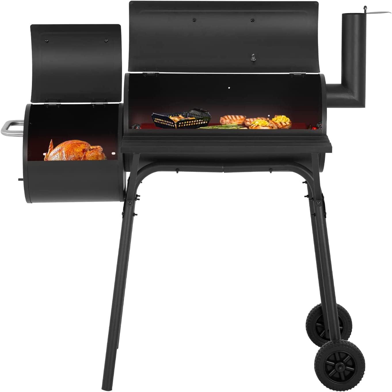 43'' Black Barrel Charcoal Grill with Smoker