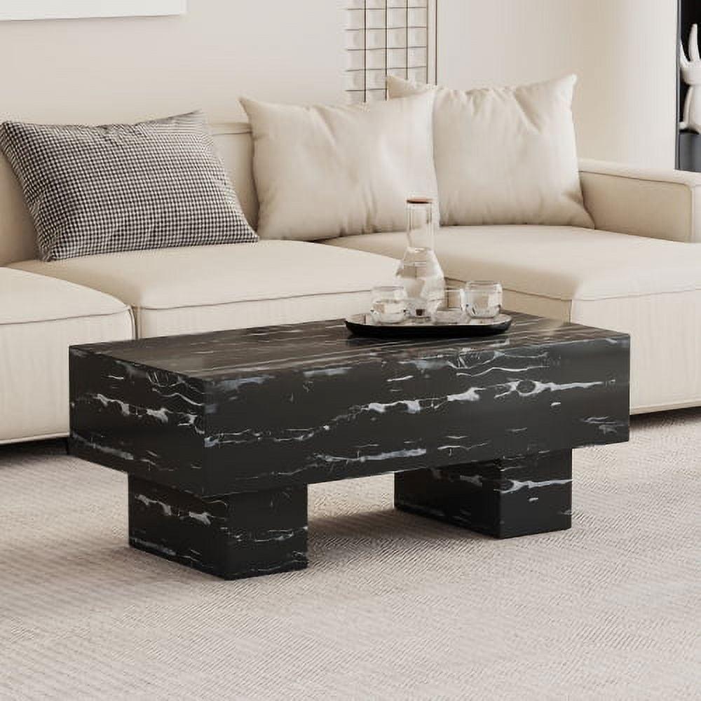 43" Marble White Cool Coffee Table for Living Room,Rectangular Contemporary Center Table for Waiting Area,Black