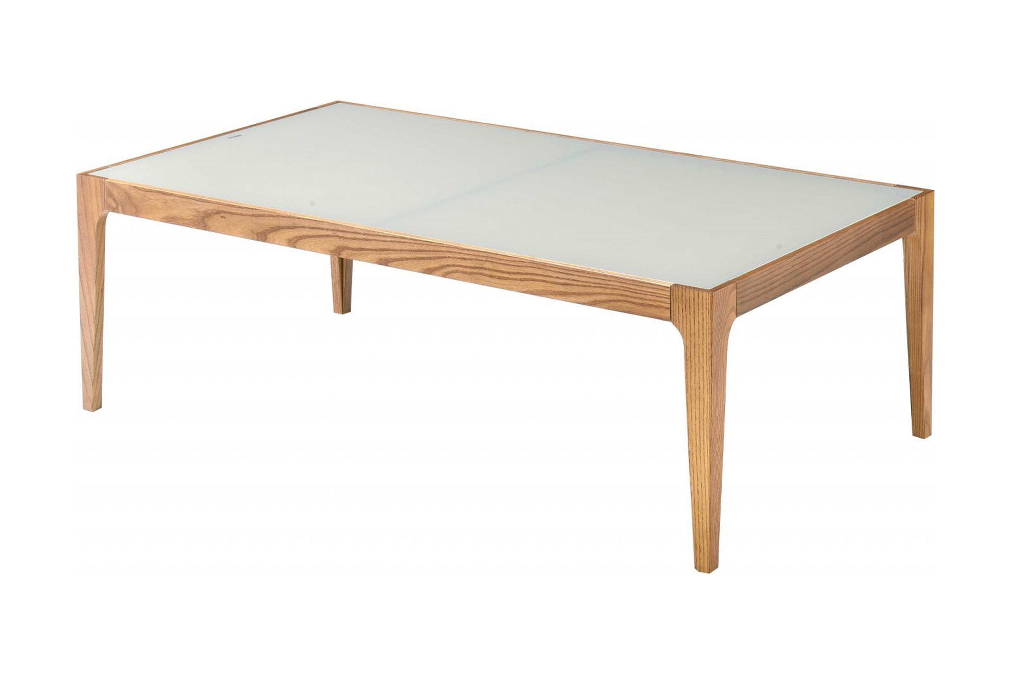 Natural Wood and Frosted Glass Rectangular Coffee Table