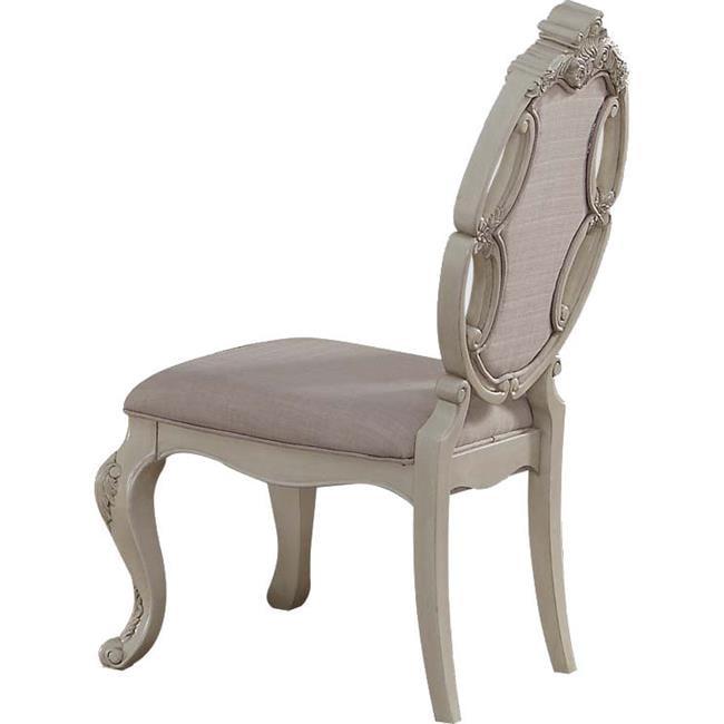 Elegant Antique White Upholstered Wooden Side Chair Set