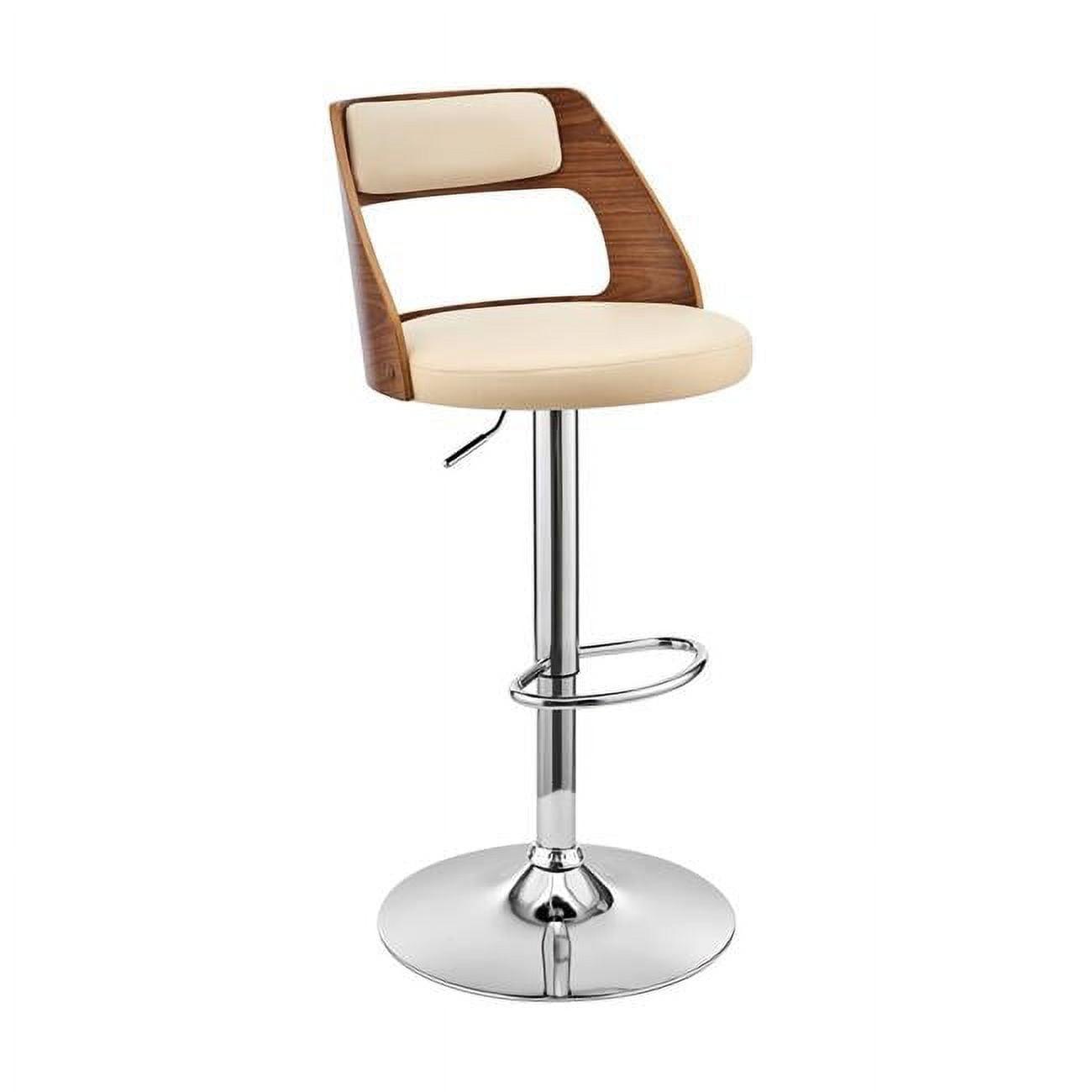 Cream Faux Leather & Walnut Wood Adjustable Swivel Bar Stool