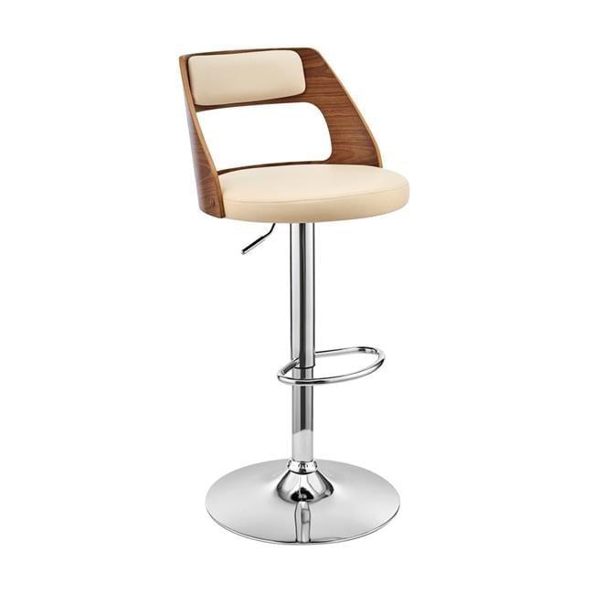 Armen Living Itzan 25-33" Faux Leather/Wood Swivel Bar Stool in Cream/Walnut