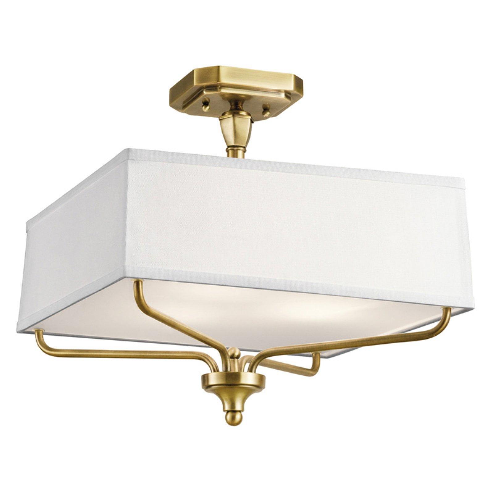 Arlo 15'' Brass and White Square Semi-Flush Mount Light