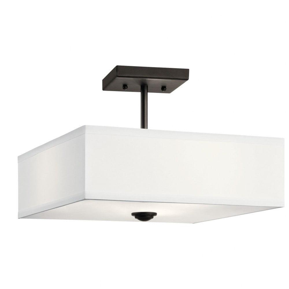 Shailene 14" 3 Light Square Semi Flush with Satin Etched White Diffuser and White Microfiber Shade in Brushed Nickel