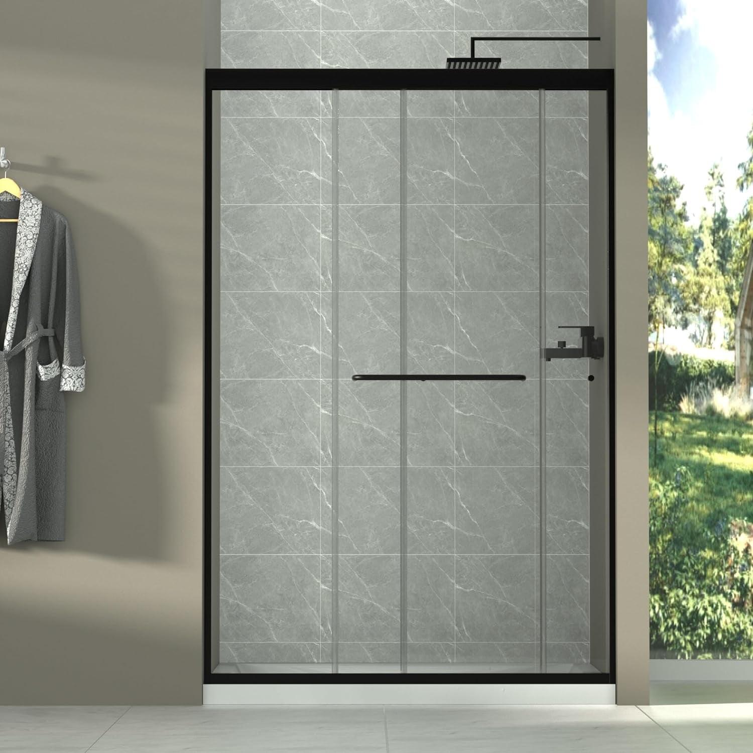 Matte Black Framed Sliding Shower Door with Clear Glass, 48" x 72"